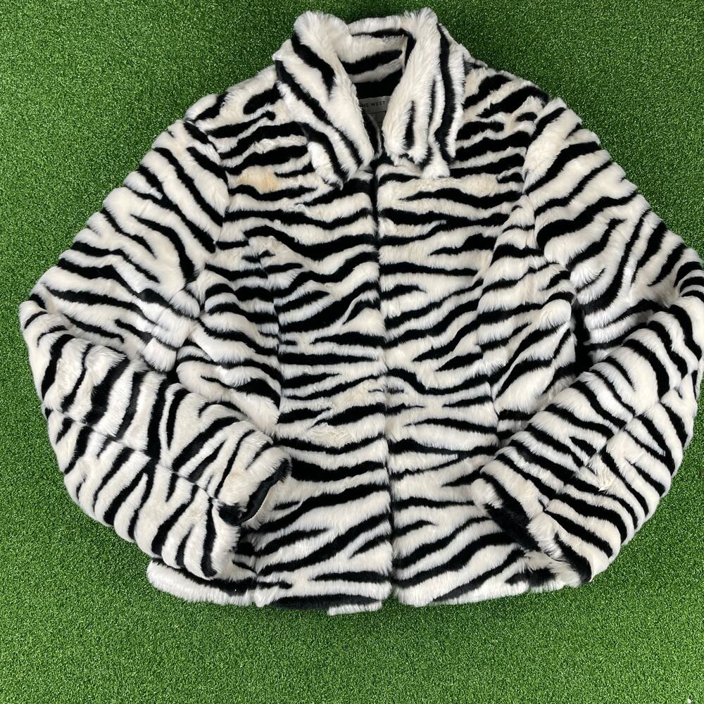 Vintage 90s Y2K Nine West Faux Fur Zebra Hook & Eye Closure Jacket Sz S